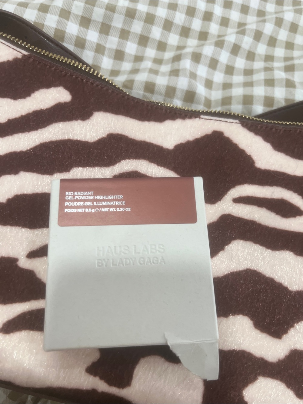 Haus Labs By Lady Gaga Pink and Brown Zebra Clutch